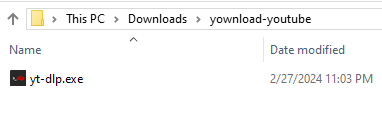 yt-dlp.exe file shown inside of a new folder